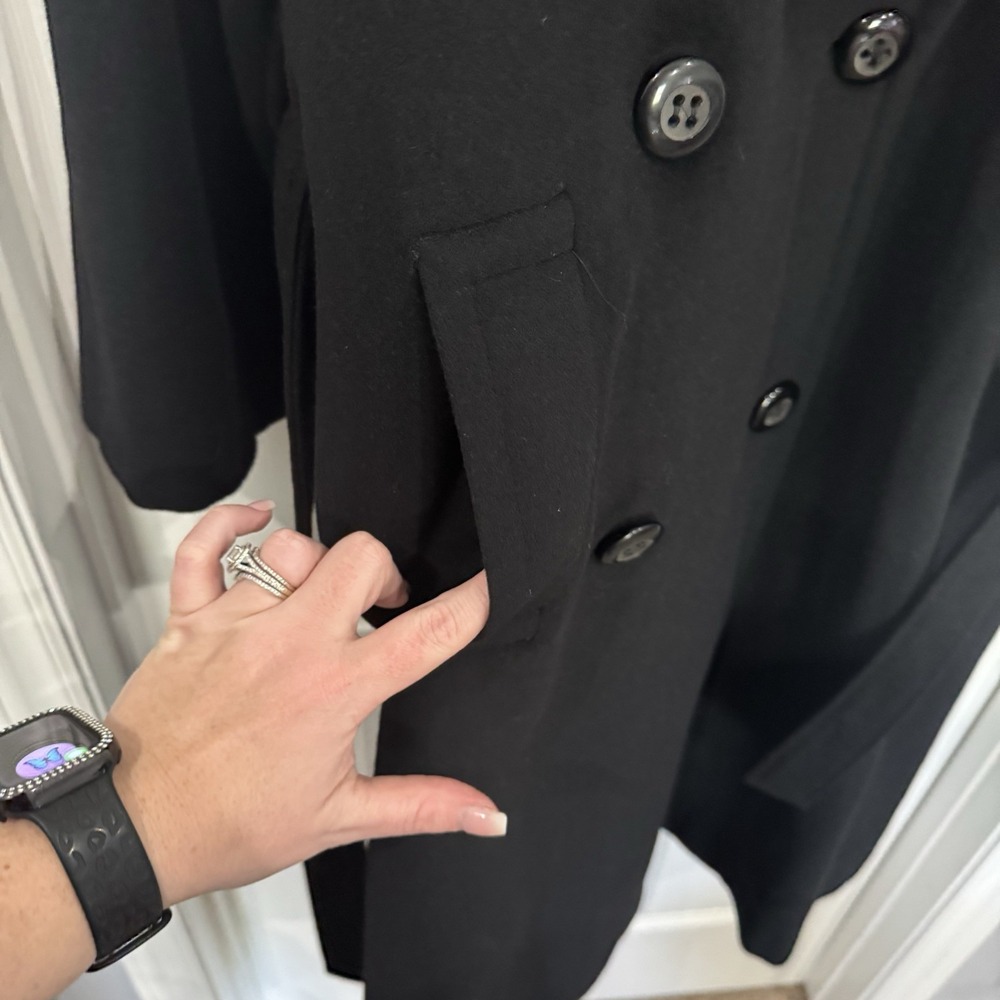 Giuliana Teso Neiman Marcus Black Wool Blend Long Coat Sz-44 Made In Italy VTG‎ - Picture 5 of 16